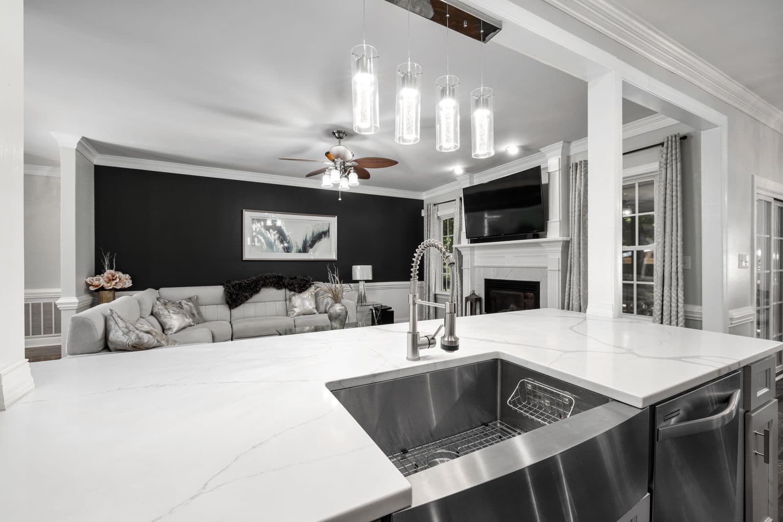 Elegant open-concept kitchen island